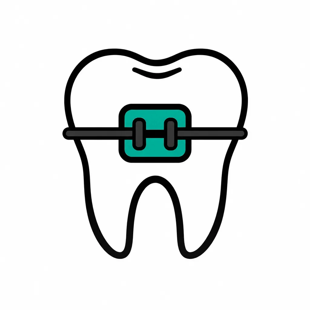 Tooth icon with green braces bracket for orthodontics