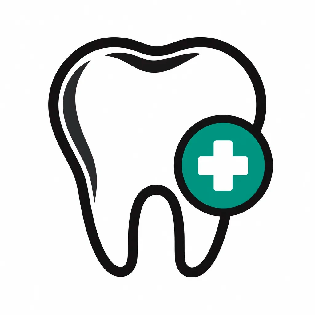 Tooth icon with green emergency cross for emergency dental care
